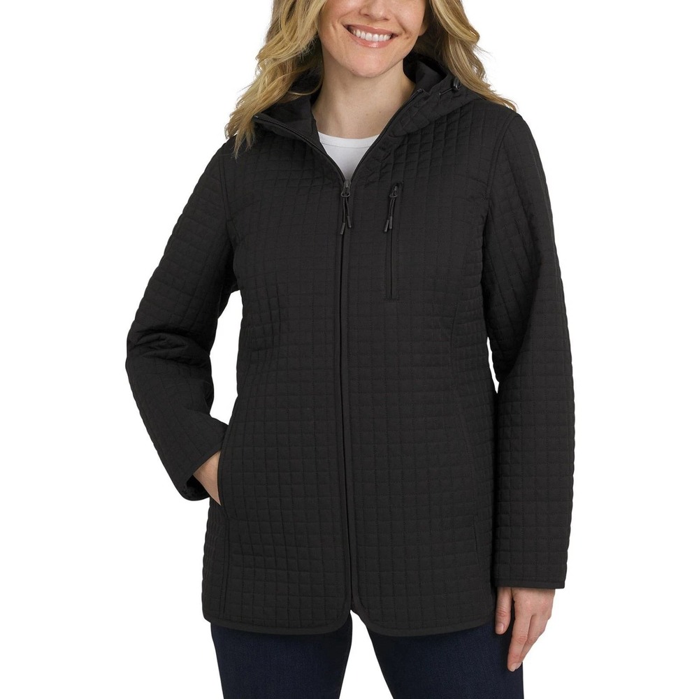 NWT Lands' End Women's S Black Quilted Hooded Jacket Polyester Zip Up Coat